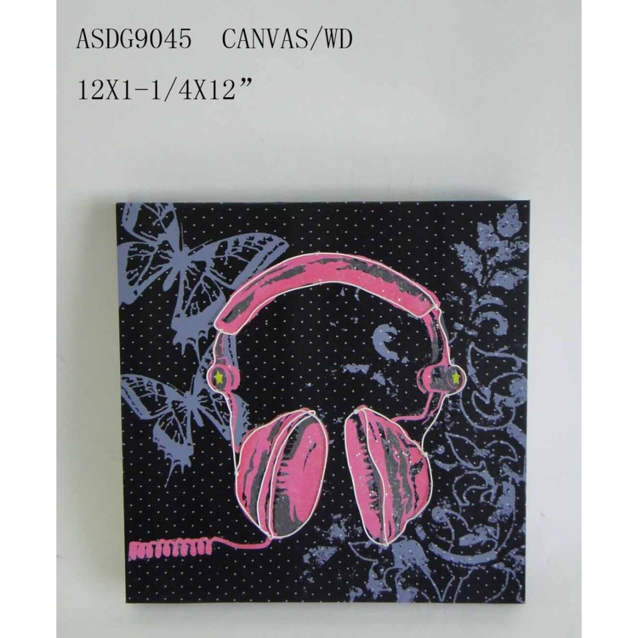 Contemporary Home Living 12" Pink and Black Contemporary Square Headphones Designed Wall Plaque